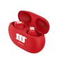 Red WaveBuds with case open and earbuds stored.