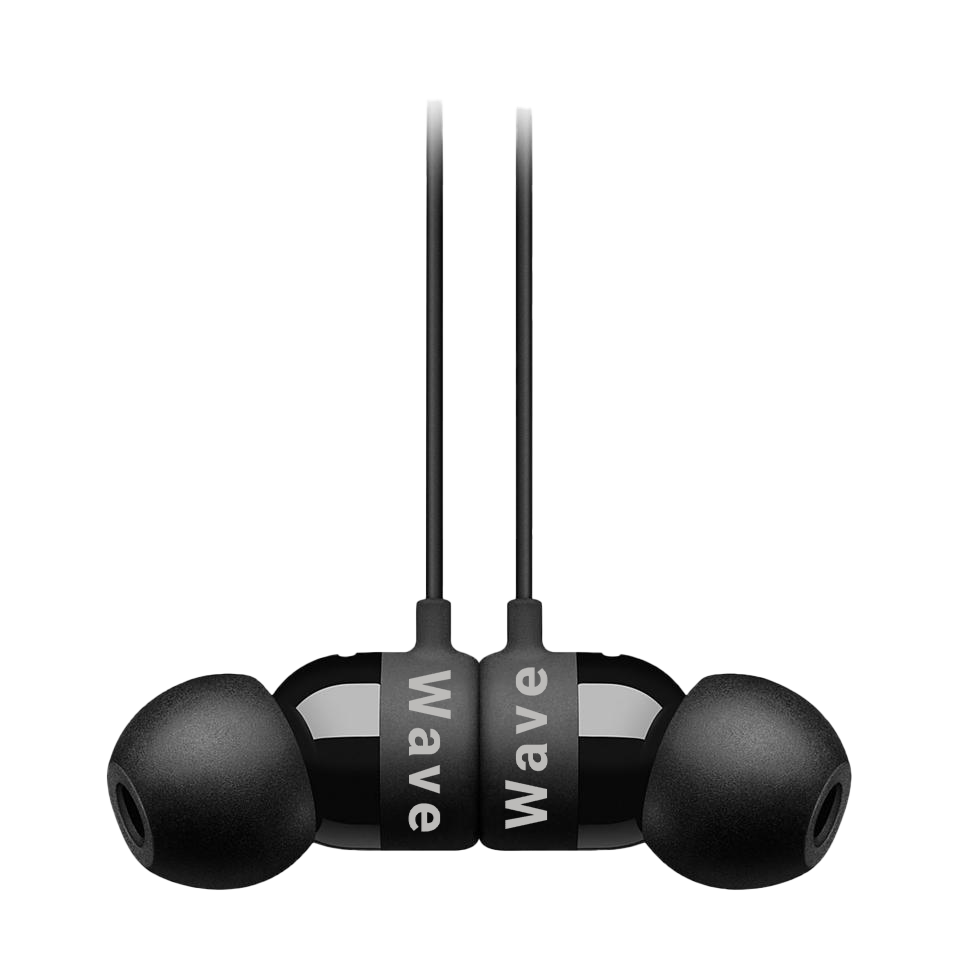 Close-up shot of the black earbuds.