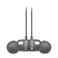 Close-up shot of black earbuds.